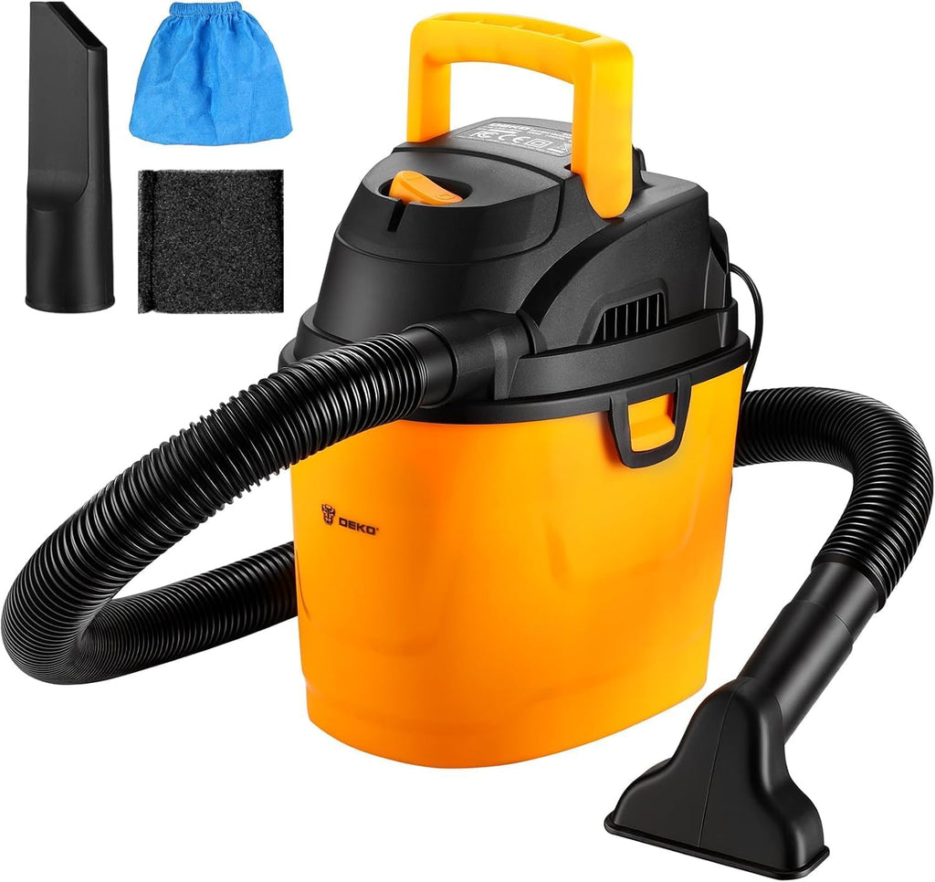 DEKOPRO Shop Vacuum Wet and Dry:1.5-Gallon 2 Peak HP Portable Small Shop Vac, Car Vacuum with 1-1/4 Inch 4Ft Hose, 6 Ft Cord,Mini Shop Vac for Homes, Pets, and Cars