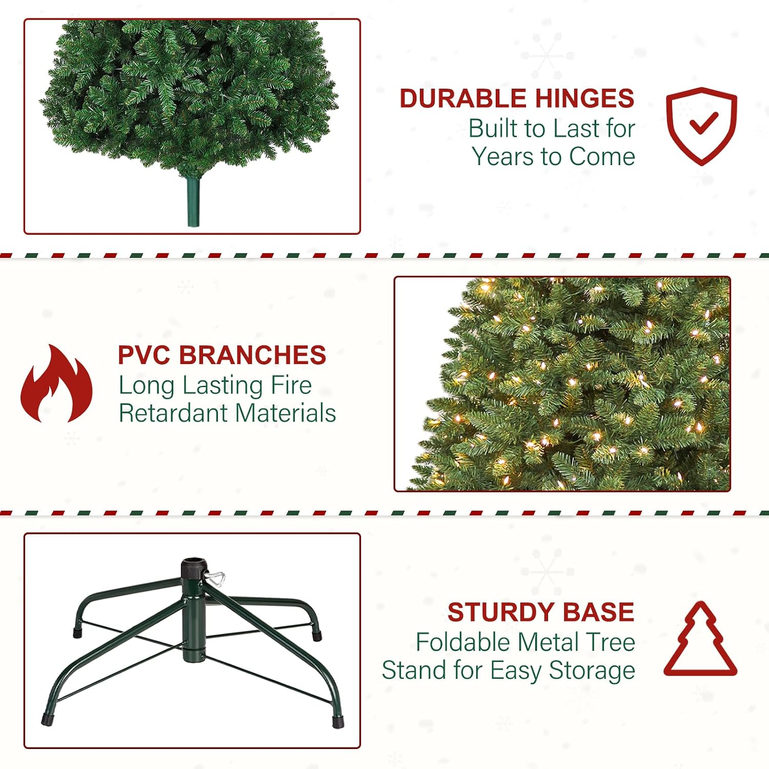 6 ft Lighted Christmas Tree, Artificial Christmas Tree with 250 Warm White Lights, 1032 Branch Tips, Hinged Branches and Metal Stand