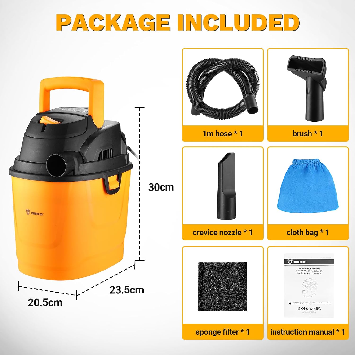 DEKOPRO Shop Vacuum Wet and Dry:1.5-Gallon 2 Peak HP Portable Small Shop Vac, Car Vacuum with 1-1/4 Inch 4Ft Hose, 6 Ft Cord,Mini Shop Vac for Homes, Pets, and Cars