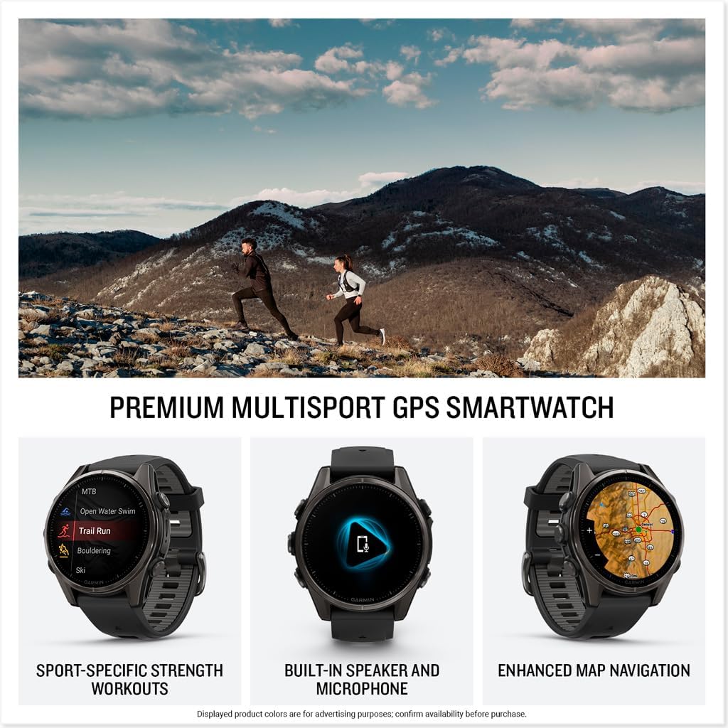 Garmin fēnix® 8 – 43mm, AMOLED, Sapphire, Premium Multisport GPS Smartwatch, Long-Lasting Battery Life, Dive-Rated, Built-in LED Flashlight, Carbon Gray DLC Titanium with Pebble Gray Band