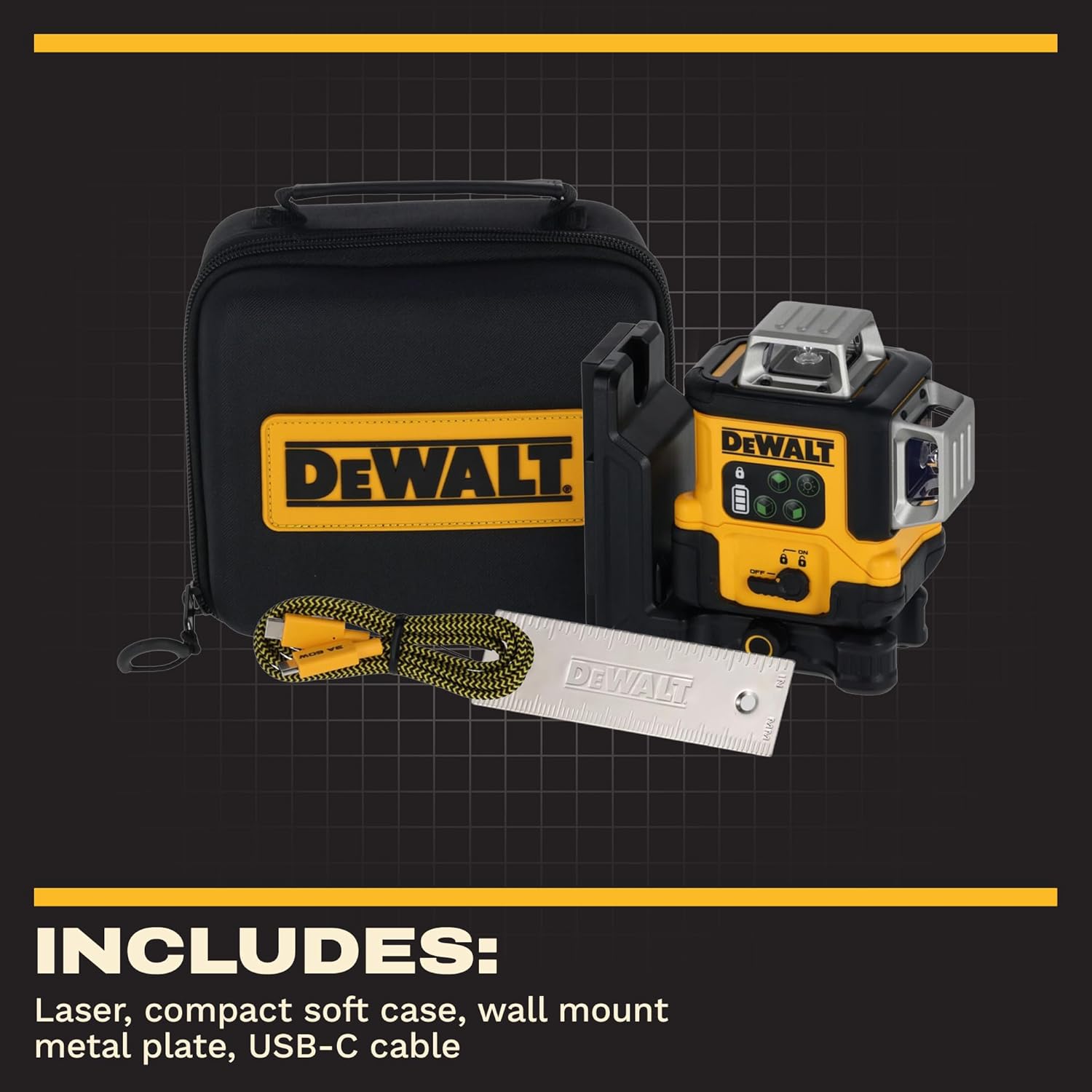 DEWALT Laser Level 360 Self Leveling, USB-C Rechargeable 3x360 Green Line Laser Leveler Tool, Fast Charging, 9 Hrs of Runtime, 1/8 inch Accuracy (DCLE14361GB)