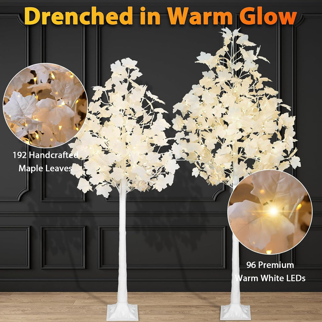 VIVATREES 5FT & 6FT Artificial Lighted White Maple Tree Set with 216 Warm White LEDs, Artificial Tree for Home, Festival, Party Indoor and Outdoor