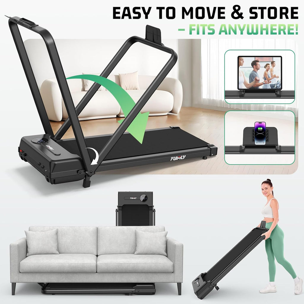 FUNMILY Walking Pad Treadmill with Incline, Foldable Treadmills for Home Office, Portable Walking Pad 300lbs Capacity, Remote Control, Led Touch Screen, 2s Folding Treadmill