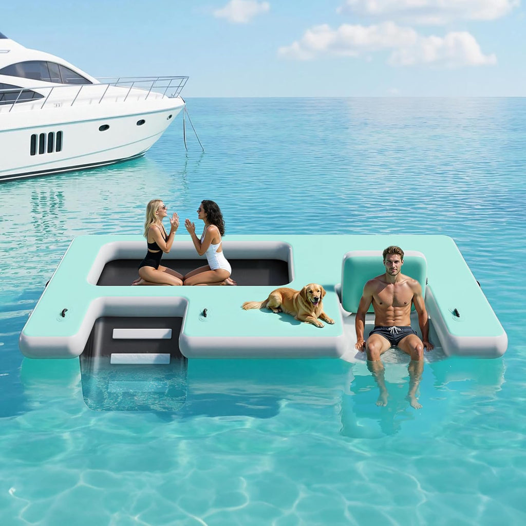 SPECRAFT Inflatable Floating Dock, Non-Slip 6/7/8/10/12 FT Air Dock Platform loating Island Raft with Rope Ladder for Pool Lake Beach Ocean