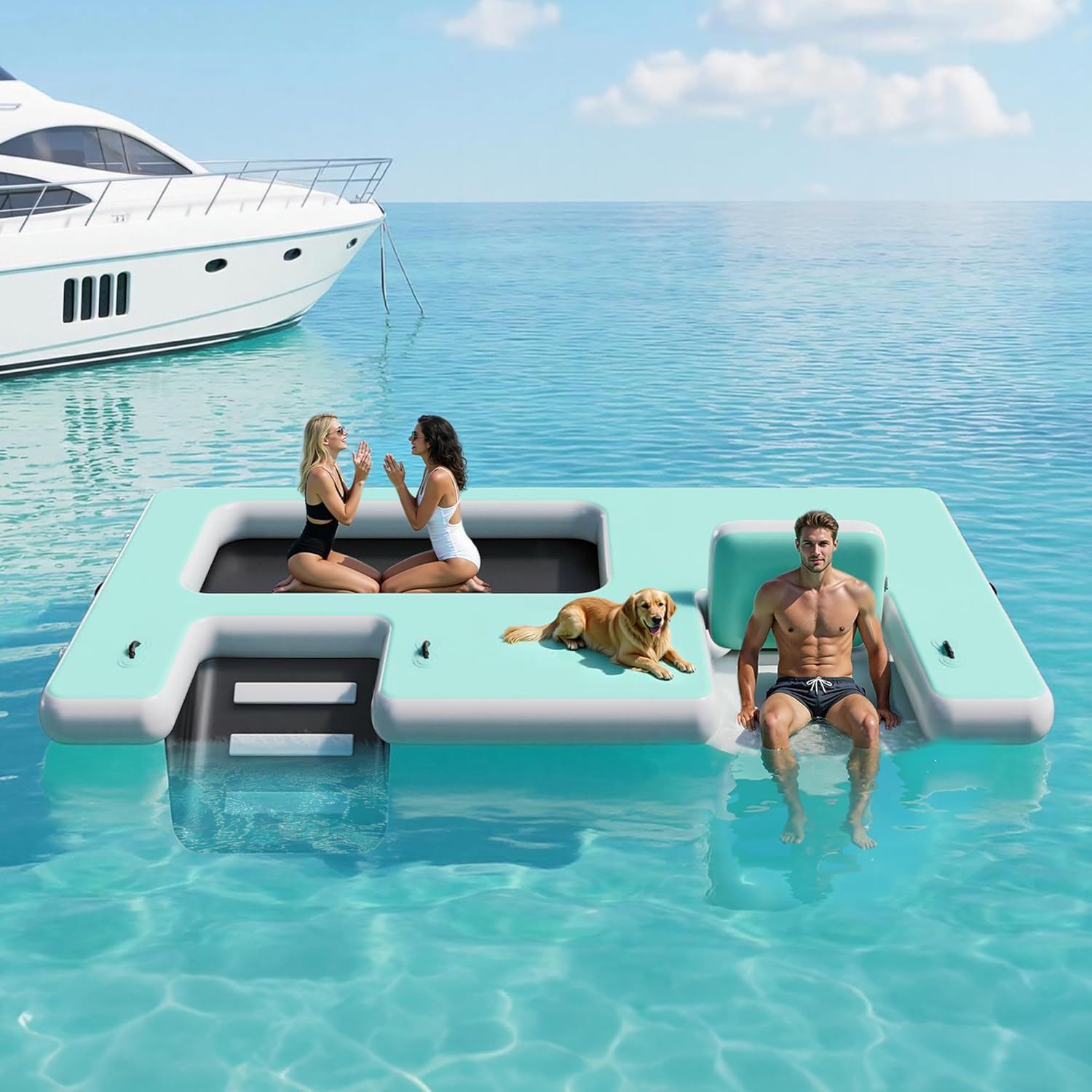 SPECRAFT Inflatable Floating Dock, Non-Slip 6/7/8/10/12 FT Air Dock Platform loating Island Raft with Rope Ladder for Pool Lake Beach Ocean