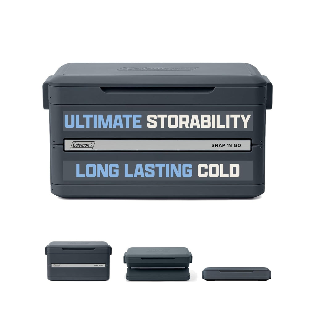 Coleman Snap 'N Go 55-Quart Collapsible Hard Cooler, Portable Hard-Sided Cooler with Waterproof Removable Liner, Space-Saving & Quick Set Up, 64 Hours Cold, Mussel Grey