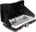 Coleman Triton+ 2-Burner Propane Camping Stove with InstaStart Ignition, Portable Camping Cooktop with 2 Adjustable Burners & Wind Guards, 22,000 BTUs of Power for Camping, Tailgating, Grilling