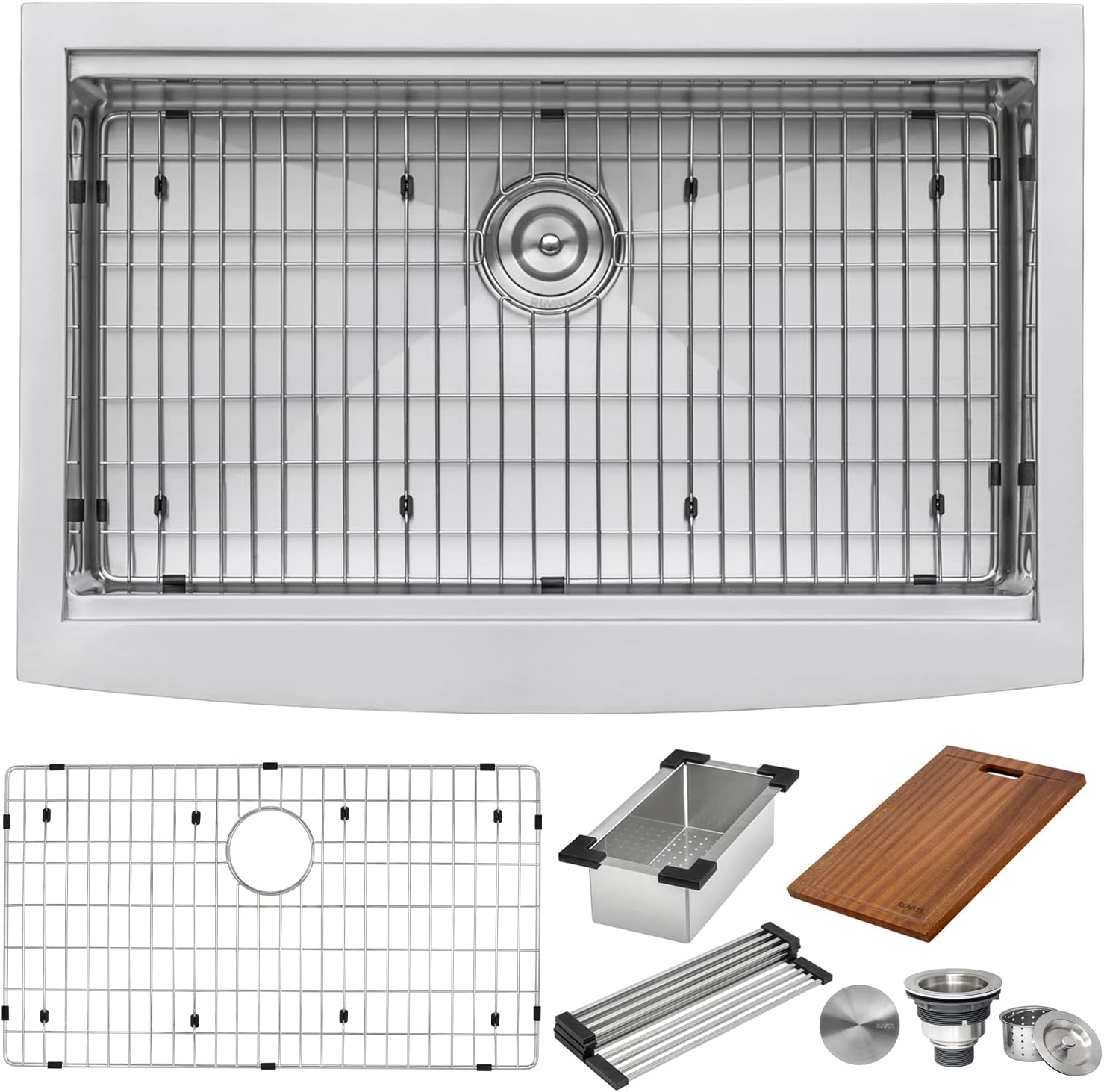 Ruvati 30-inch Apron-front Workstation Farmhouse Kitchen Sink -16 Gauge Stainless Steel Kitchen Sink Single Bowl with Brushed Finish hides scratches - Farmhouse Workstation Sinks - RVH9100