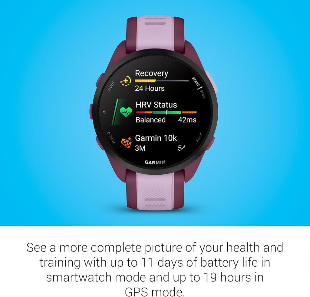 Garmin Forerunner 165 Music, Running Smartwatch, Colorful AMOLED Display, Training Metrics and Recovery Insights, Music on Your Wrist, Berry