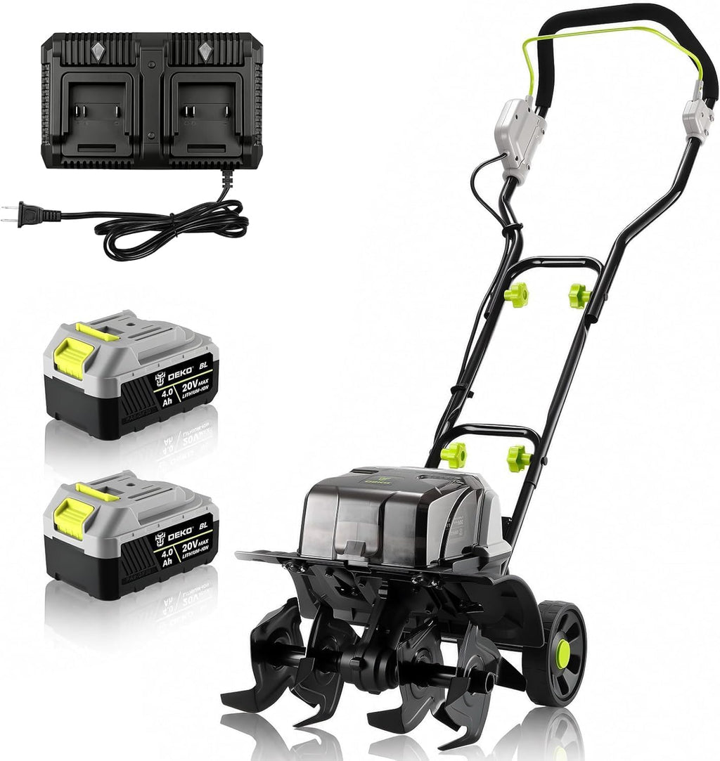 40V Cordless Cultivator Tiller for Gardening： Garden Tiller with 2 x 4.0Ah Batteries & Charger, Electric Tiller with 15 inch Tilling Width and 8 inch Depth for Raised Beds and Flower Gardens DEKOPRO
