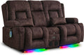 URRED Power Loveseat Recliner Sofa with Massage and Heat, Wall Hugger Reclining Loveseat with Console, RV Couch Home Theater Seating with LED Lights for Living Room (Brown, 67" - 2 Seats)