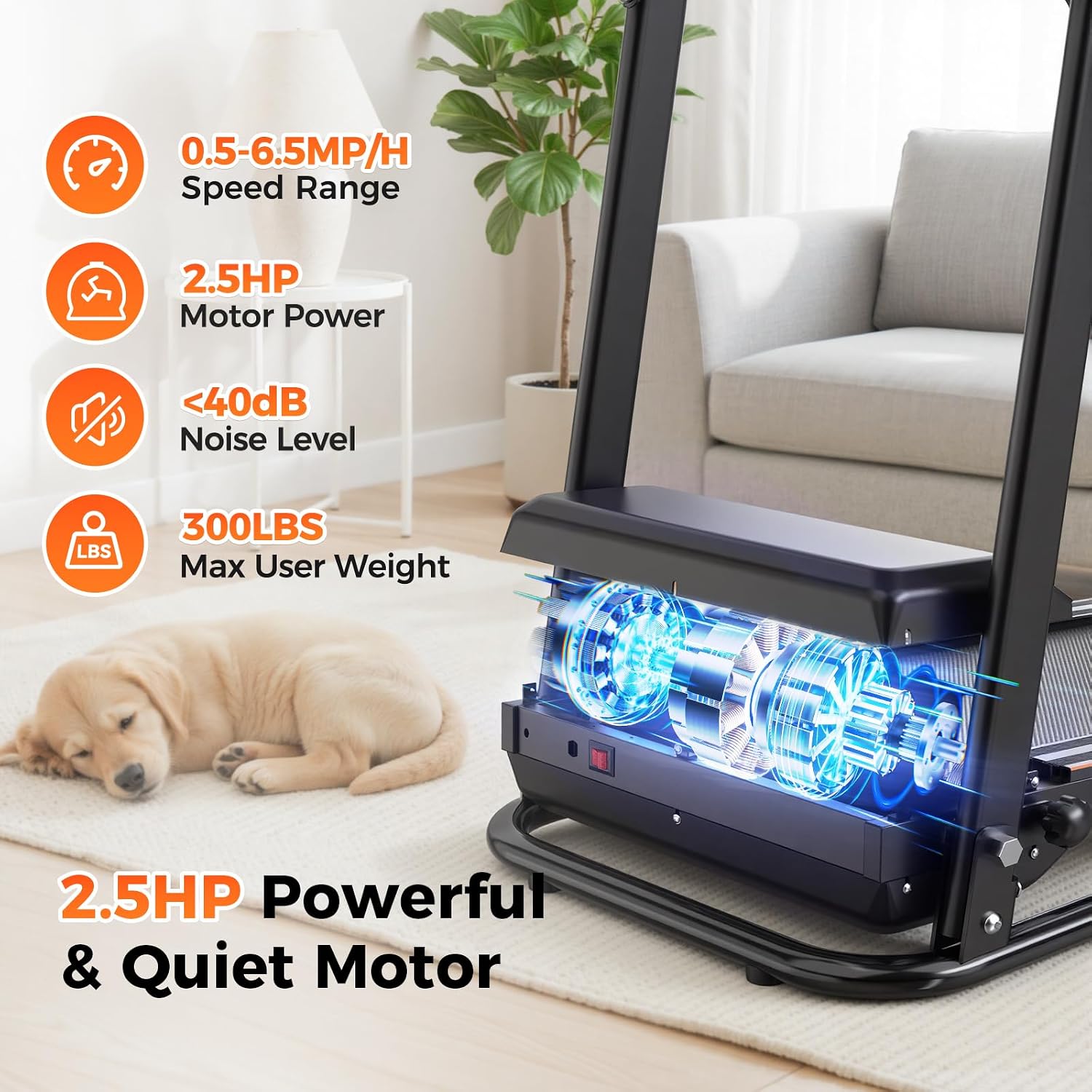 Lastforever Walking Treadmills with Extended Handrails, 2.5HP Quiet Motor, Heart Rate Monitor, 310 lbs Capacity, Treadmill for Seniors, Recovery & Home Jogging