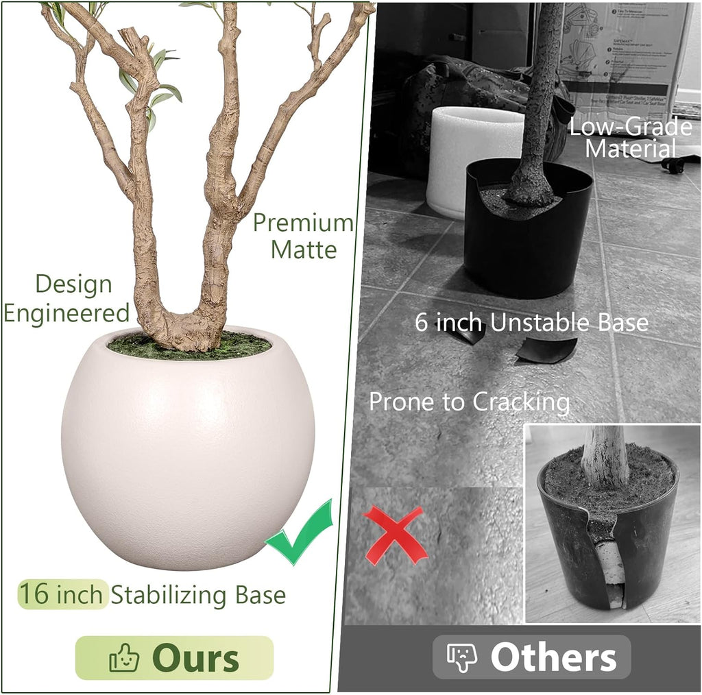 VIVATREES Olive Tree Artificial Indoor, 8FT Tall Faux Olive Tree with 16in Round White Planter, Artificial Plants with Natural Wood Trunk and Lifelike Fruits for Home Office Decor