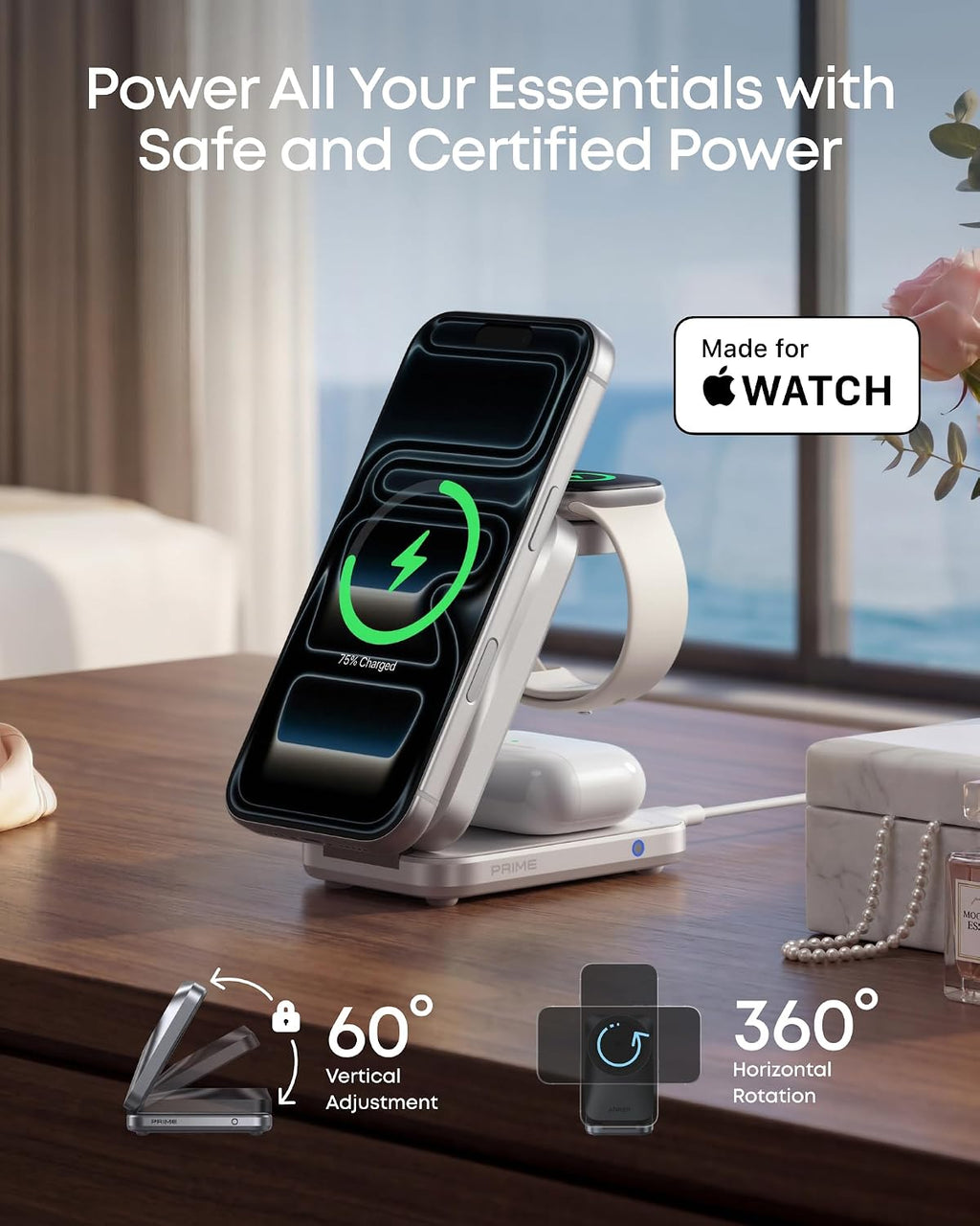 Anker Prime Foldable MagSafe Charger, 25W Qi2.2-Certified Palm-Sized Travel-Ready 3-in-1 Charging Station, AirCool Wireless Charger, for iPhone 17, Apple Watch, AirPods (Non-Battery, with Adapter)