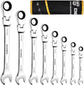 DEKOPRO 8-PC Flex Head Ratcheting Wrench Set, Metric Standard 9-17mm, 72-Tooth Cr-V Combination Wrenches with Portable Pouch for Mechanics & Home Maintenance