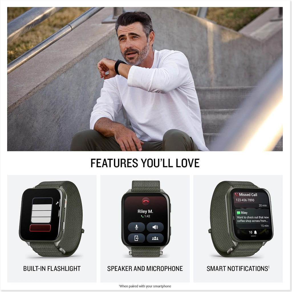 Garmin® Venu® X1, Thin and Lightweight GPS Smartwatch, AMOLED Display, Advanced Health and Fitness Features, Moss with Titanium Caseback and Moss ComfortFit Nylon Band