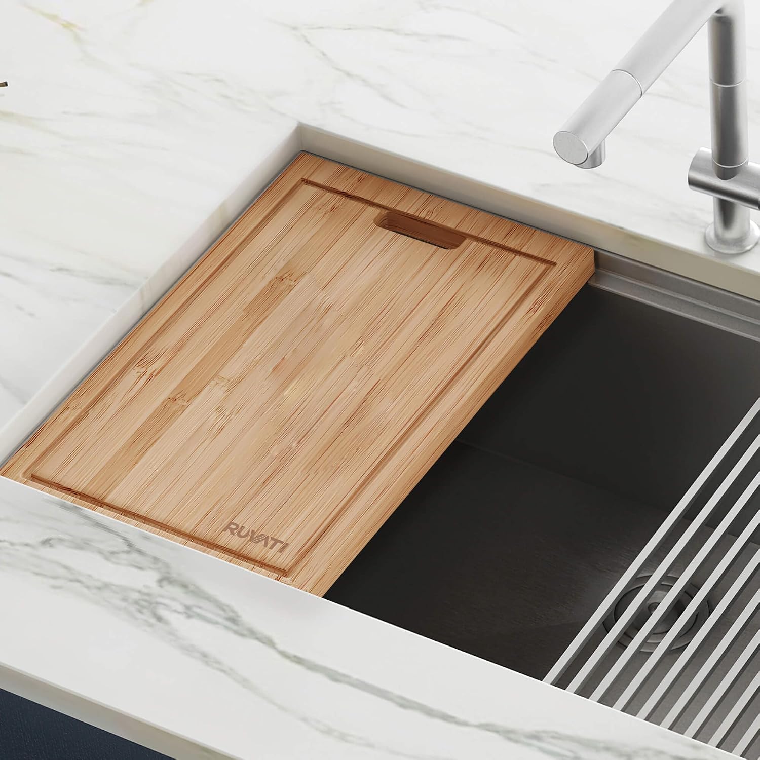 Ruvati 17.25 x 11 inch Bamboo Cutting Board for Ruvati Workstation Sinks - RVA1217BAM