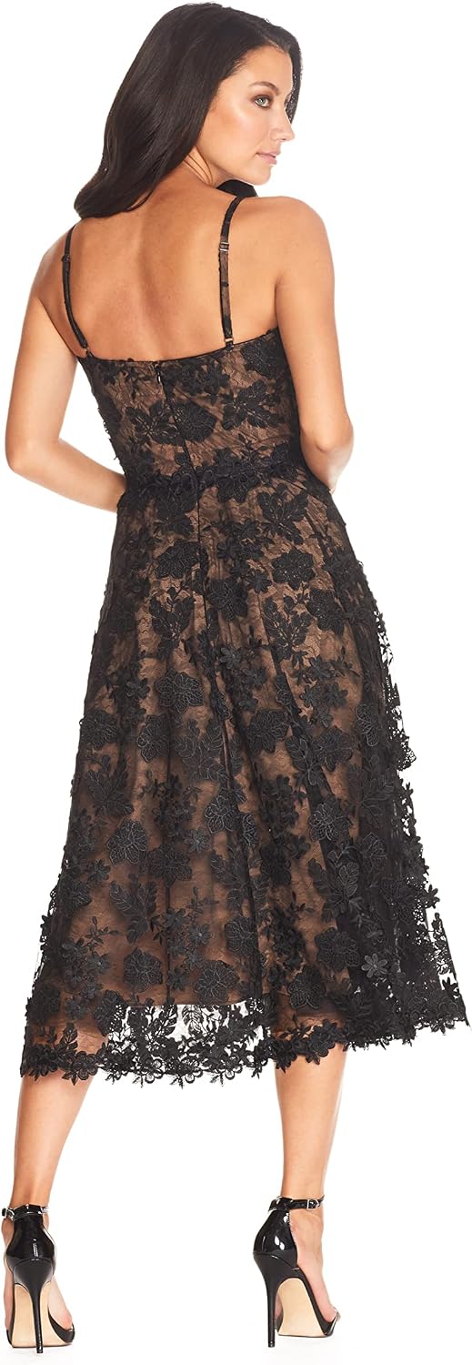 Dress The Population Womens Tahani Plunge Neckline Fit and Flare Midi DressDress