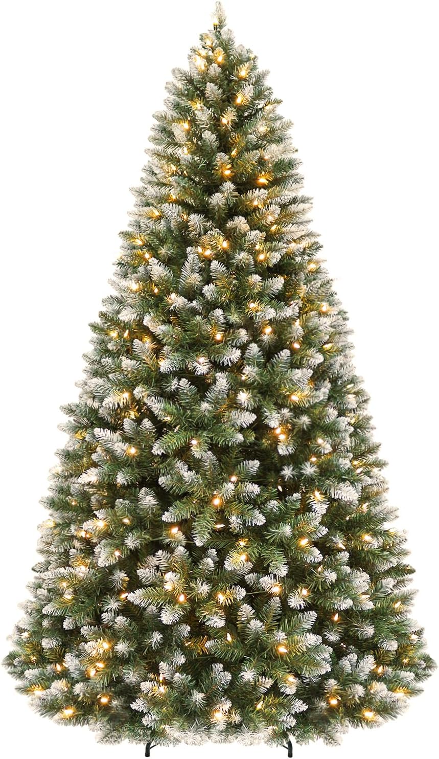 6 ft Lighted Artificial Snow Flocked Christmas Tree, 250 LED Warm White Lights, 1032 PVC Branch Tips, Easy Assembly for Indoor Holiday Decorating