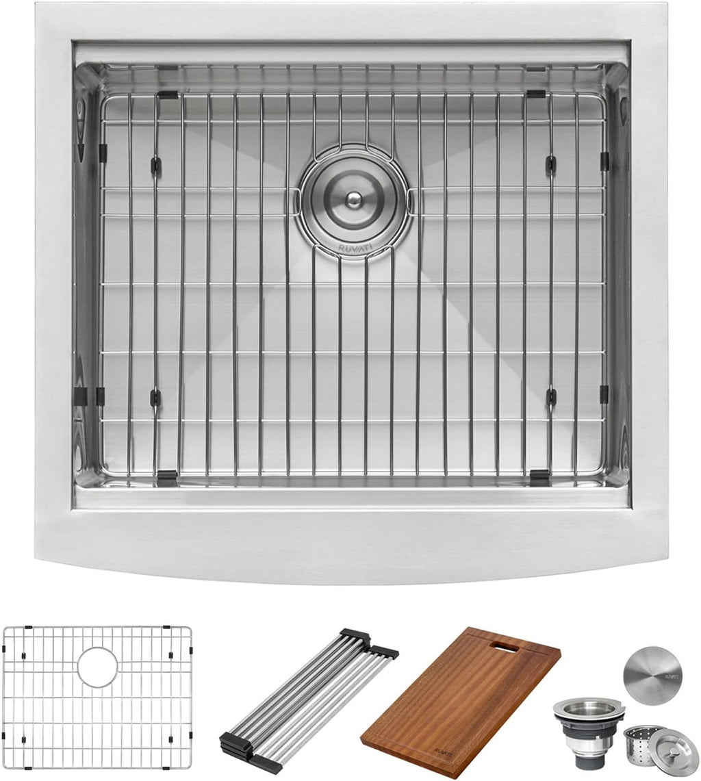 Ruvati 24-inch Apron-front Workstation Farmhouse Kitchen Sink 16 Gauge Stainless Steel Single Bowl - RVH9020
