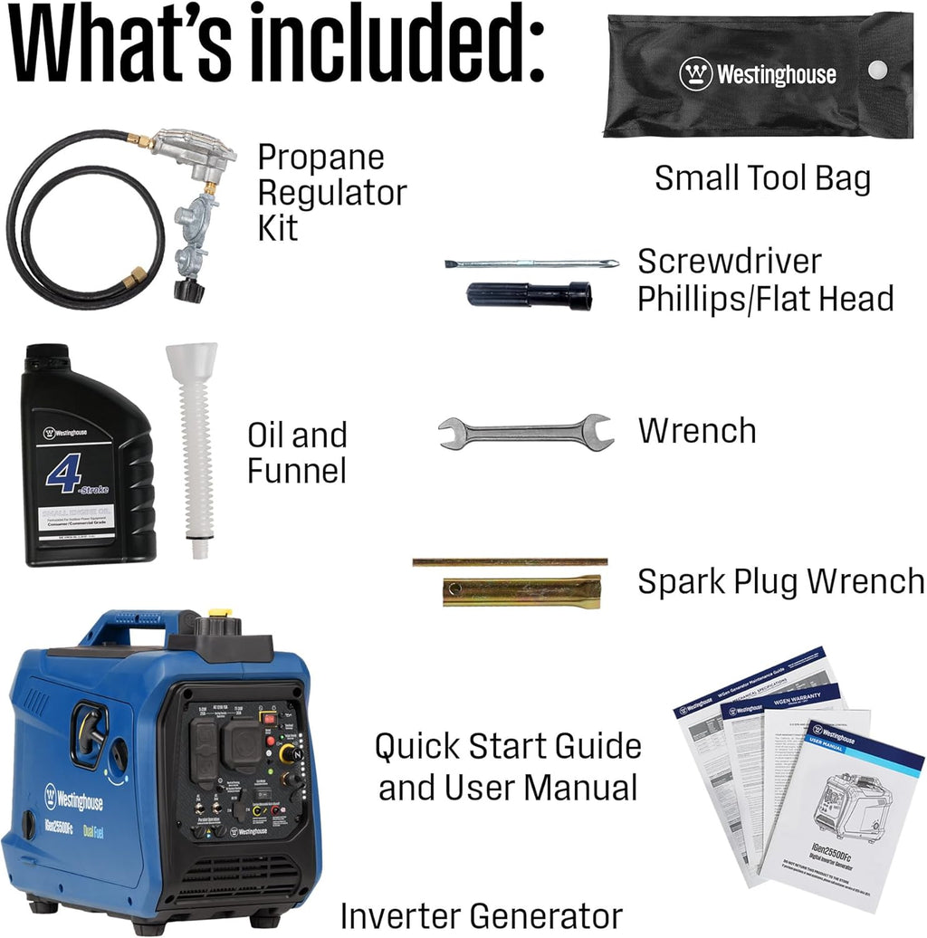 Westinghouse 2550 Peak Watt Super Quiet & Lightweight Portable Inverter Generator, RV Ready 30A Outlet, Gas and Propane Powered, CO Sensor, Parallel Capable, Long Run Time