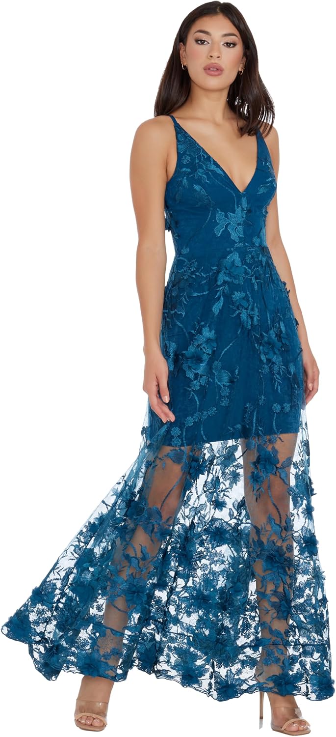 Dress the Population Women's Sidney Sleeveless Plunge Neckline Fit and Flare Maxi Dress