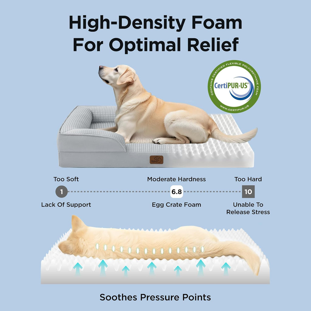 Bedsure L Plus Cooling Dog Bed for Large Dogs - Orthopedic Dog Cat Cooling Bed Washable, Big Comfort Dogs Couch Sofa with Waterproof Removable Cover, Pet Bed with Nonskid Bottom, Cooling Blue, 38"