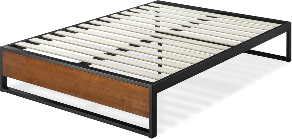 Zinus Good Design Award Winner Suzanne 14 Inch Bamboo and Metal Platforma Bed Frame, No Box Spring Needed, Wood Slat Support, Chestnut Brown, Queen