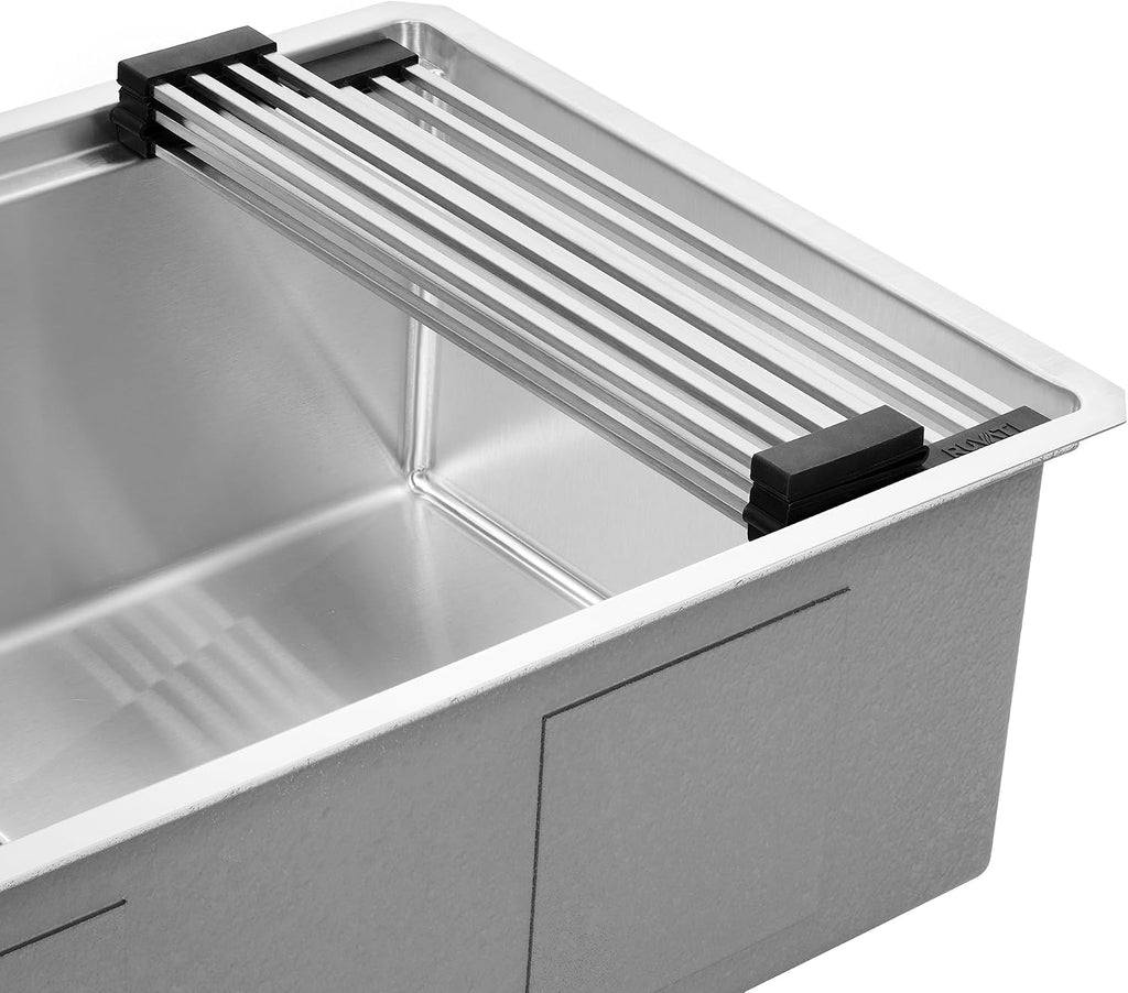 Ruvati Stainless Steel and Silicone Foldable Drying Rack for Workstation Sinks Dish Mat Trivet - RVA1395