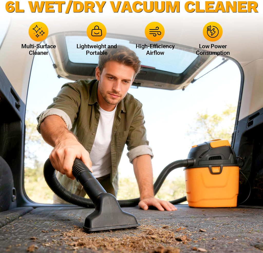 DEKOPRO Shop Vacuum Wet and Dry:1.5-Gallon 2 Peak HP Portable Small Shop Vac, Car Vacuum with 1-1/4 Inch 4Ft Hose, 6 Ft Cord,Mini Shop Vac for Homes, Pets, and Cars