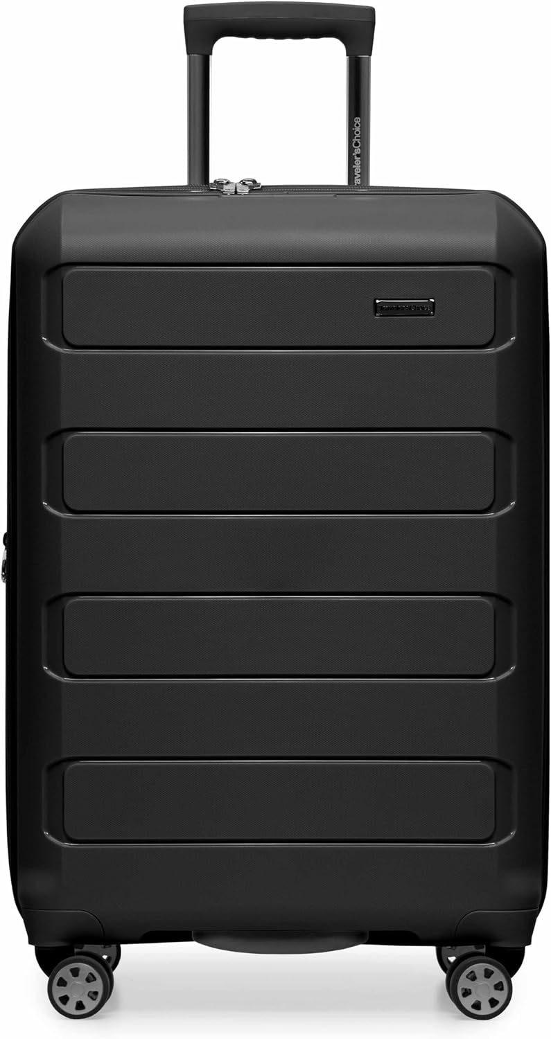 Traveler's Choice Pagosa Hardshell Expandable Luggage with Spinner Wheels, Black, 27-Inch Medium