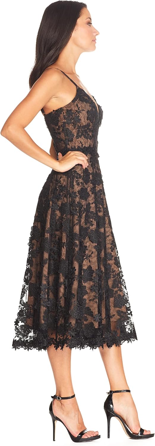 Dress The Population Womens Tahani Plunge Neckline Fit and Flare Midi DressDress