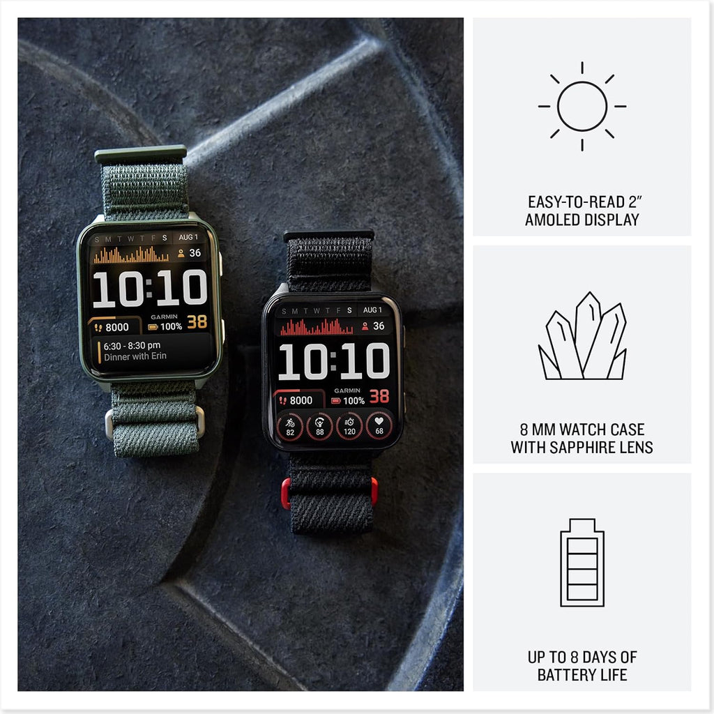 Garmin® Venu® X1, Thin and Lightweight GPS Smartwatch, AMOLED Display, Advanced Health and Fitness Features, Moss with Titanium Caseback and Moss ComfortFit Nylon Band