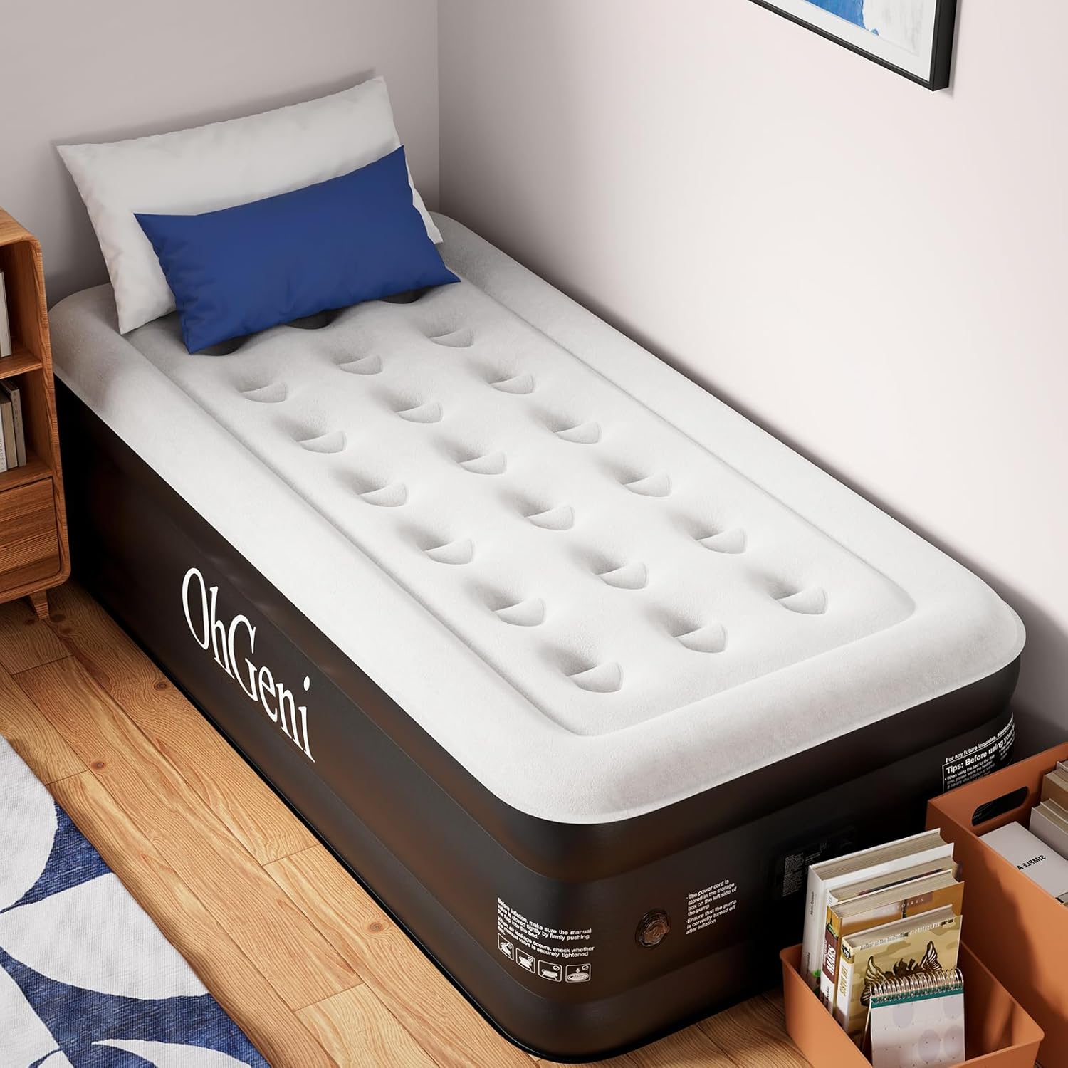 OhGeni Twin Air Mattress with Built in Pump, 18" Raised Blow up Mattresses, Upgraded Surface Portable Bed for Home, Camping, Colchone Inflable, Ideal Sleep Solution for Guests