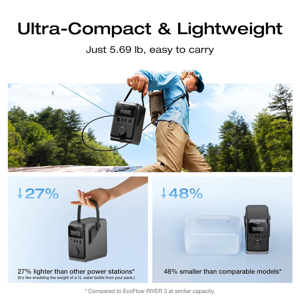 EF ECOFLOW TRAIL 300 DC Power Bank Station, 288Wh Outdoor Portable Power Station, LiFePO4 Battery, 300W DC Output, Compact Solar Generator for Camping, Travel, and Emergency (No AC Outlet Included)