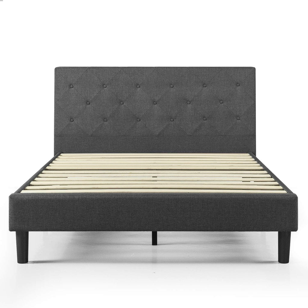 Zinus Shalini Upholstered Platform Bed Frame, Mattress Foundation, Wood Slat Support, No Box Spring Needed, Easy Assembly, Dark Grey, Queen