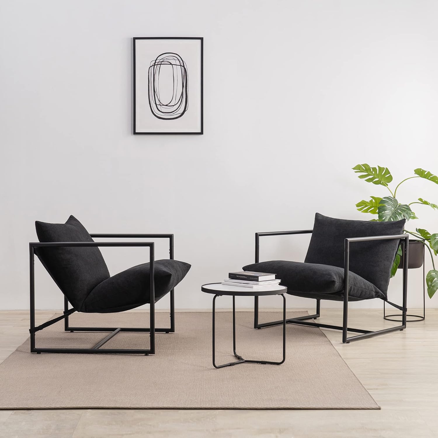 Zinus Aidan Sling Accent Chair, Metal Framed Armchair with Shredded Foam Cushioning, Black