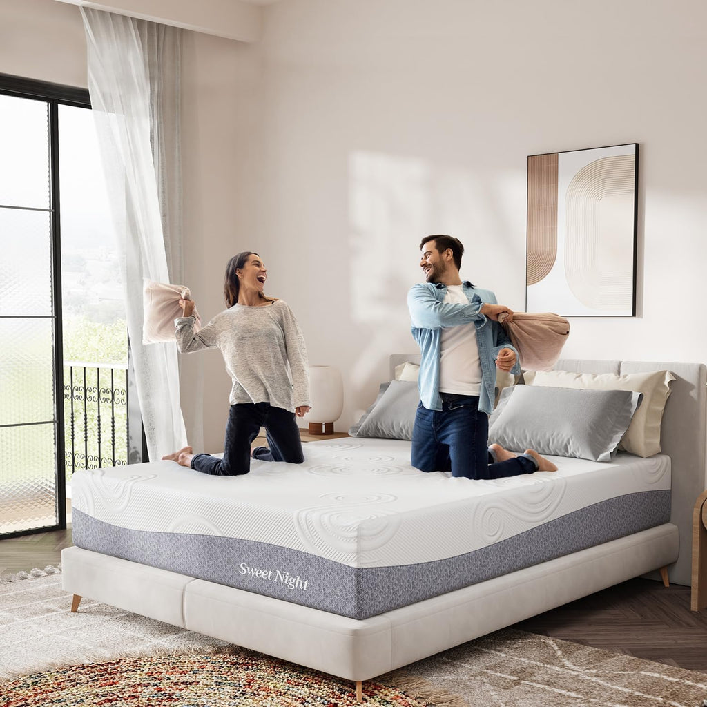 Sweetnight King Mattress, 12 Inch Gel Memory Foam Mattress for Comfy Sleep & Pressure Relief, Plush Foam Mattress with Motion Isolation, Mattress in a Box, Luna,Gray/White