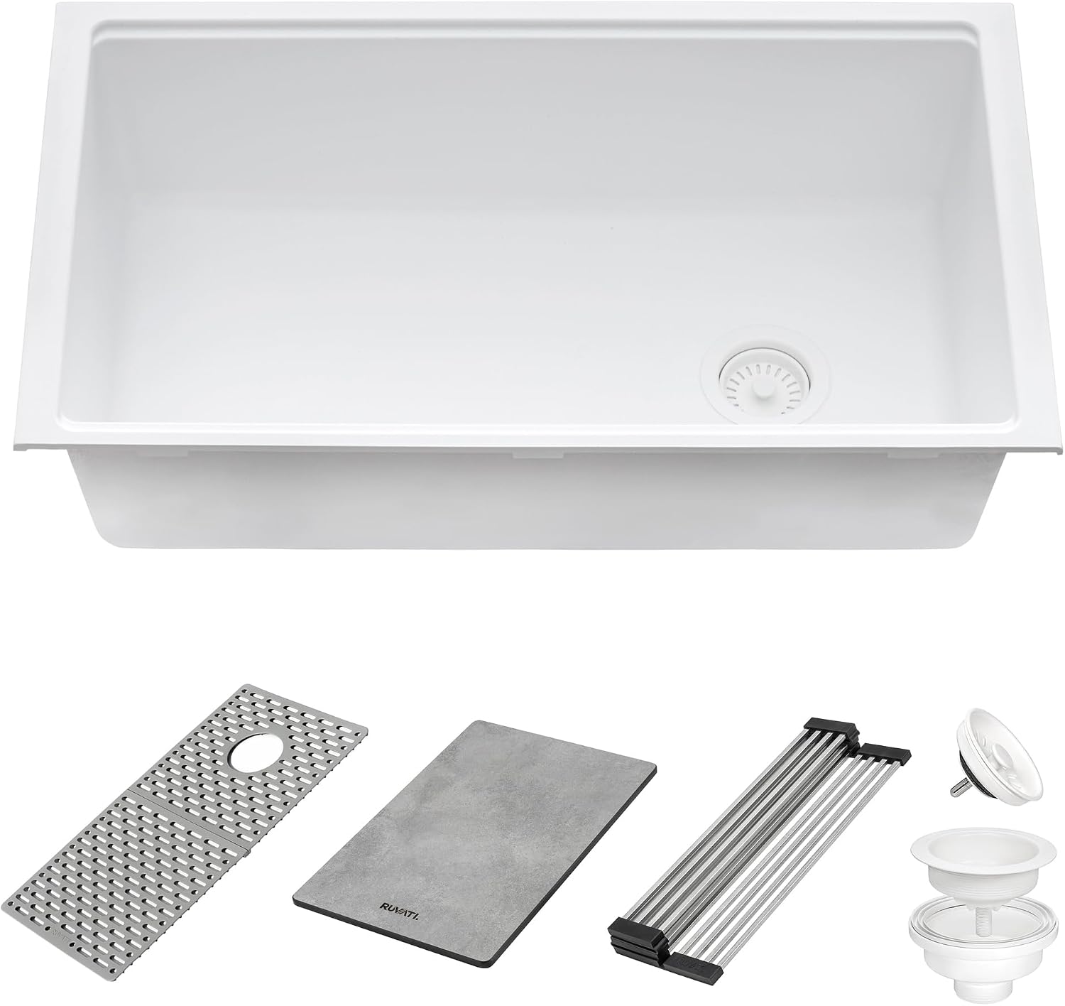 Ruvati 33-inch Granite Composite Quartz Workstation Undermount Kitchen Sink Single Bowl White - RVG2302WH