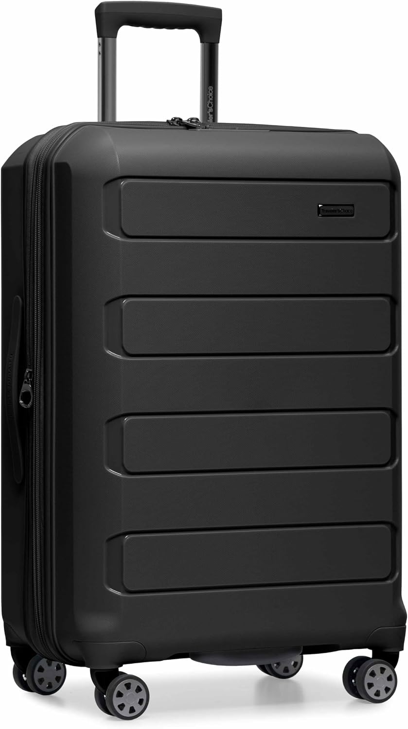 Traveler's Choice Pagosa Hardshell Expandable Luggage with Spinner Wheels, Black, 27-Inch Medium