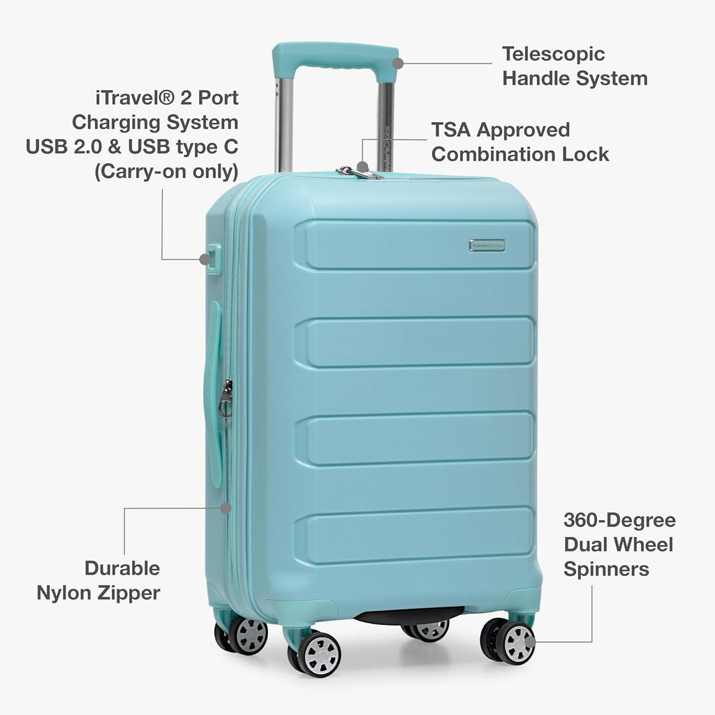 Traveler's Choice Pagosa Hardshell Expandable Luggage with Spinner Wheels, Baby Blue, 2-Piece Set (22/27)