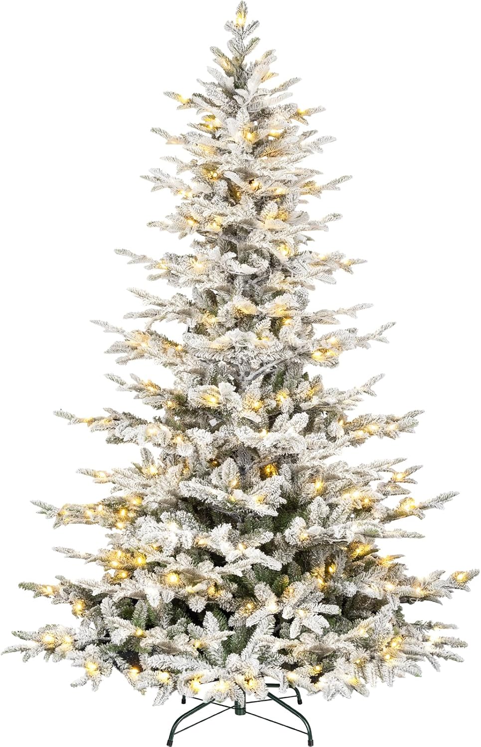 7.5 ft Lighted Flocked Christmas Tree, 450 Warm White LED Lights, 1173 PE&PVC Mixed Branch Tips for Home, Easy Assembly for Indoor Holiday Decorating