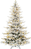7.5 ft Lighted Flocked Christmas Tree, 450 Warm White LED Lights, 1173 PE&PVC Mixed Branch Tips for Home, Easy Assembly for Indoor Holiday Decorating