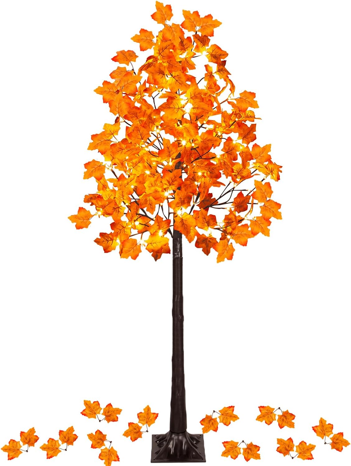 VIVATREES 5FT Artificial Lighted Maple Tree with 96 LEDs, Fall Tree with Warm White Lights for Indoor Outdoor Autumn Halloween Thanksgiving Decor