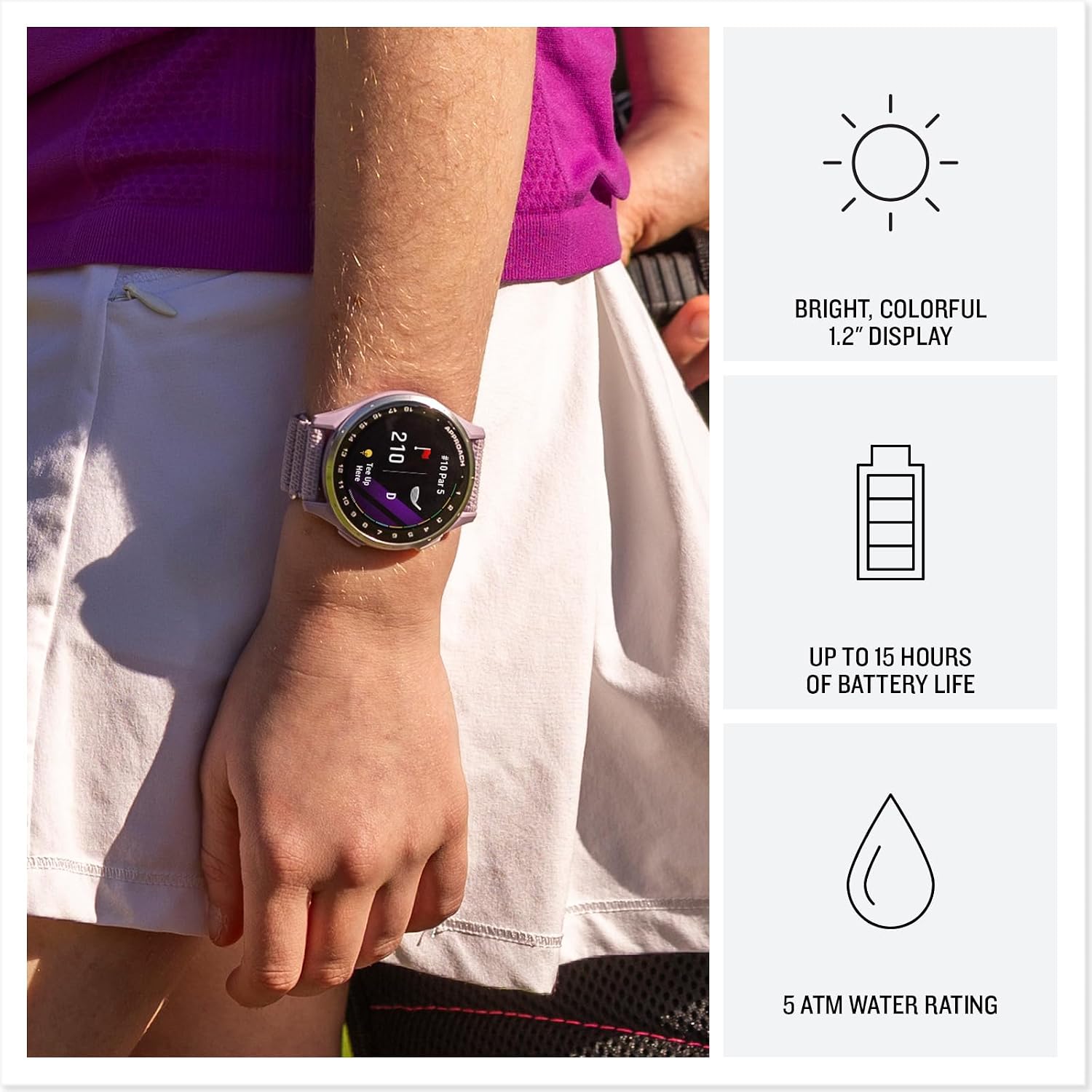 Garmin Approach® J1, Junior Golf Watch with GPS, Bright and Colorful Display, Tee-Off Guidance, Essential Features for Learning and Improving, Lilac