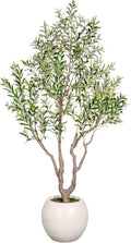 VIVATREES Olive Tree Artificial Indoor, 8FT Tall Faux Olive Tree with 16in Round White Planter, Artificial Plants with Natural Wood Trunk and Lifelike Fruits for Home Office Decor