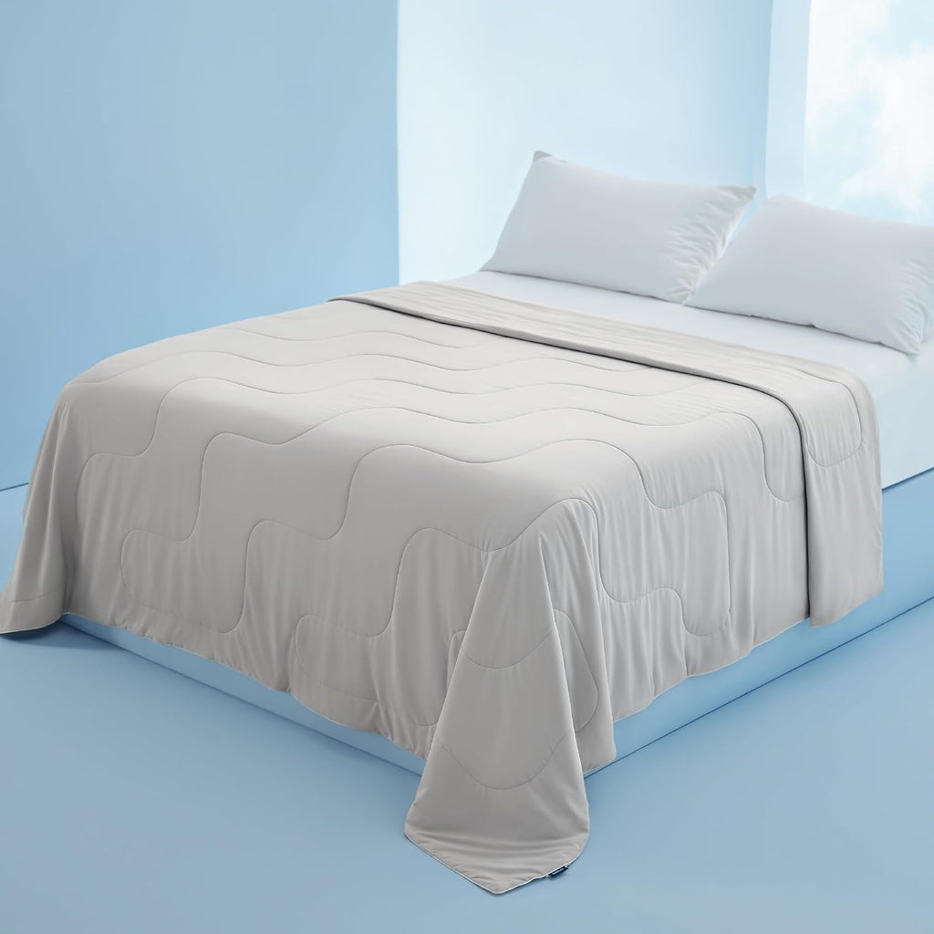 Bedsure Cooling Blankets for Hot Sleepers - Cooling Comforter, Cold Summer Blanket Queen Size for Bed, Ice Breathable and Lightweight Gift for Night Sweats, Grey, 90x90 Inches