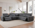 AMERLIFE Power Recliner Sectional Sofa with Storage/USB Port, Leather Recliner Sofa with Adjustable Headrest, Reclining Sectional Couches with Console and Cup Holder for Living Room (Gray, 5-Seater)