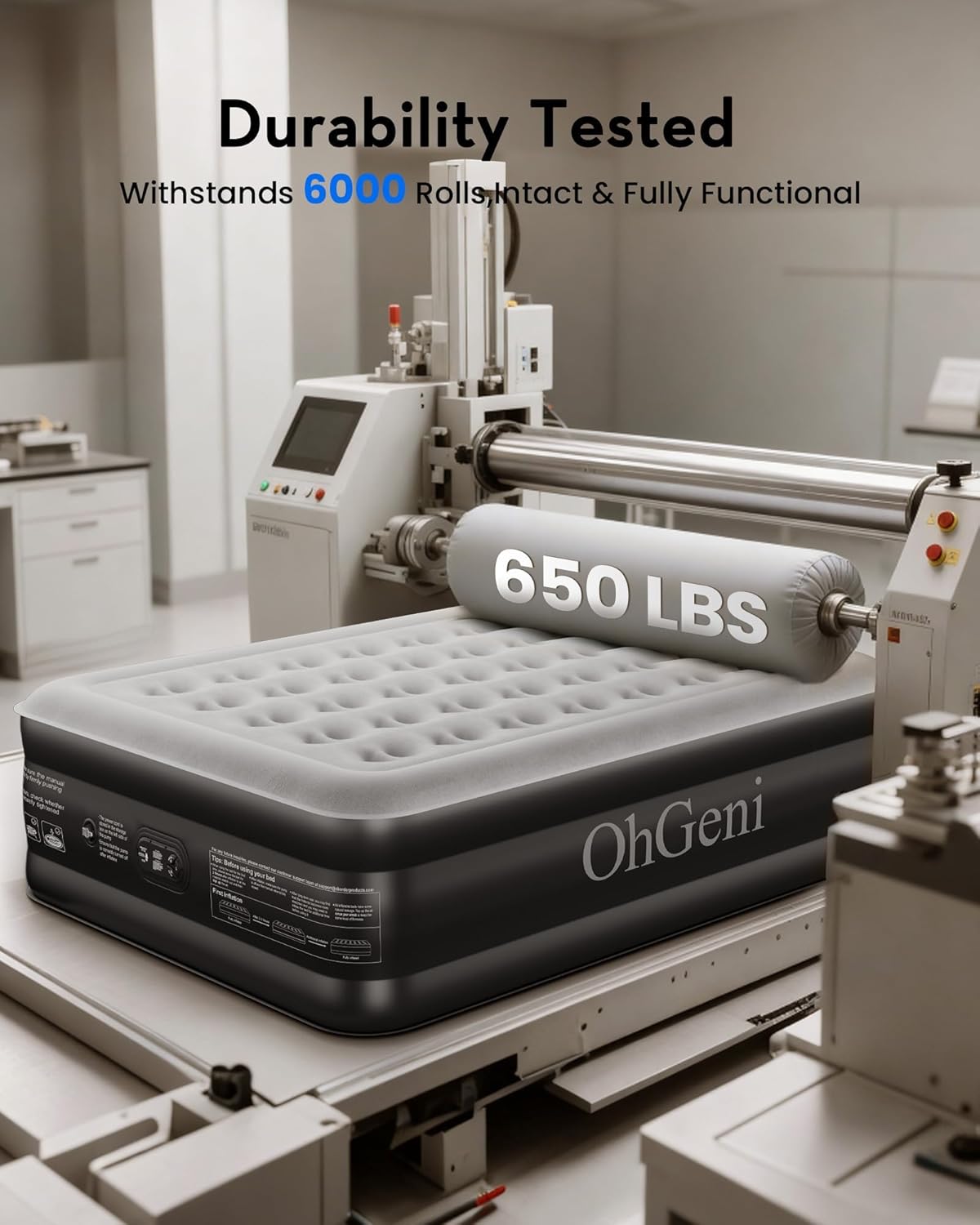 OhGeni 20" Queen Air Mattress (1-Pack) with Built in Pump, Inflatable Blow Up Bed, Upgraded Air Column Support for Enhanced Stability, Raised Height for Easy Entry & Exit, 650 lbs Capacity