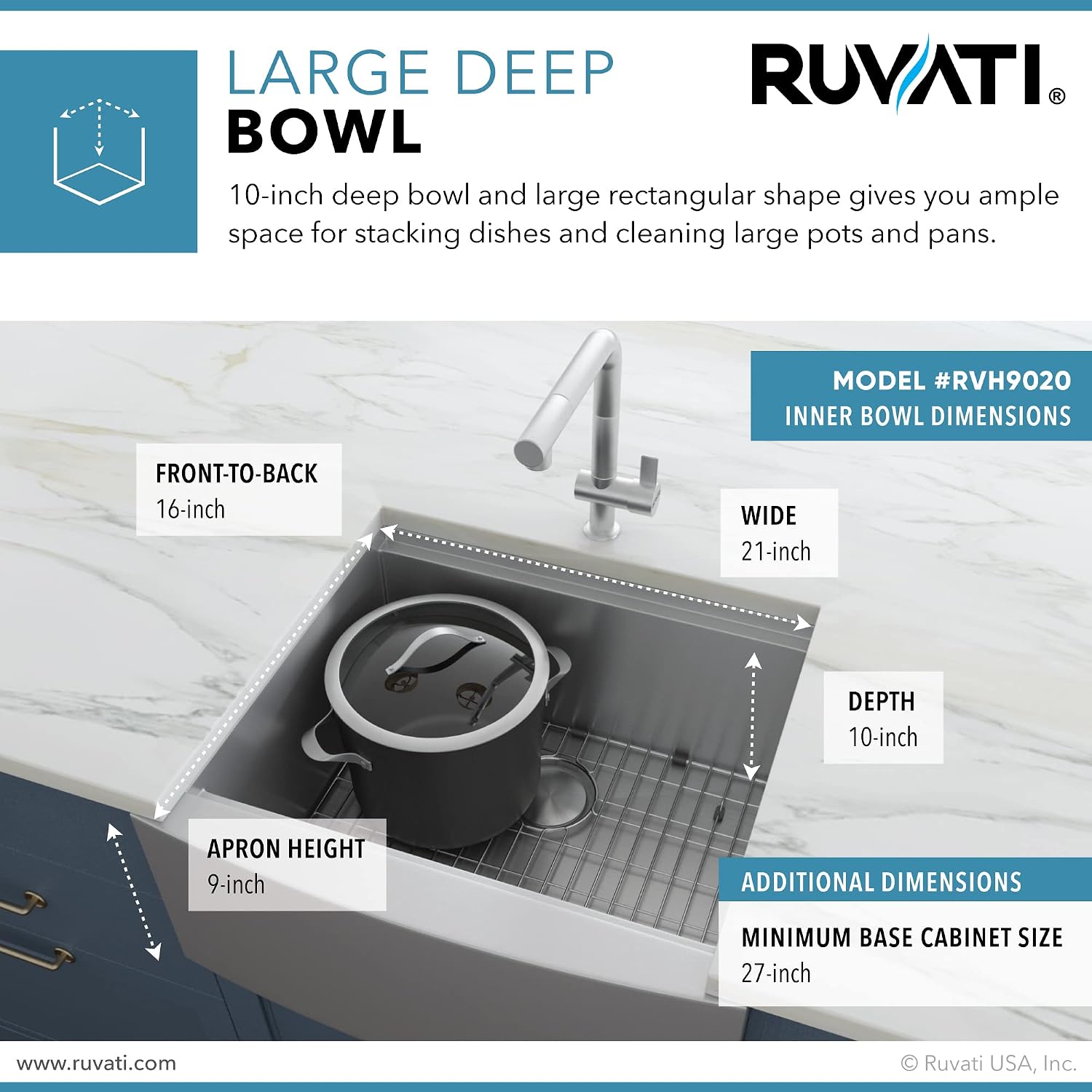 Ruvati 24-inch Apron-front Workstation Farmhouse Kitchen Sink 16 Gauge Stainless Steel Single Bowl - RVH9020